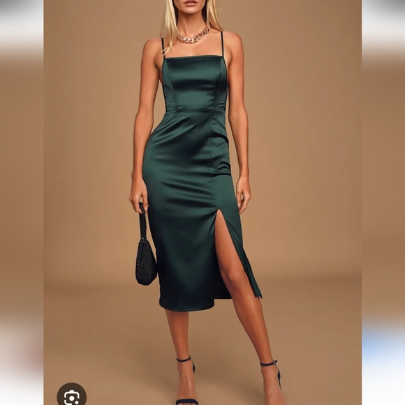 Lulus Dresses & Skirts - Lulus Deep Emerald Green Spaghetti Strap Midi Slit Dress S